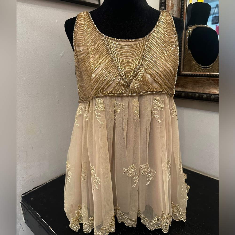 Vintage Gold and Cream Embroidered Top